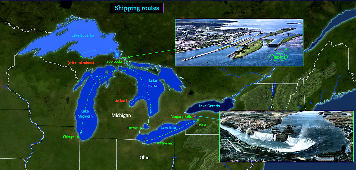 Great Lakes shipping, 1890 map